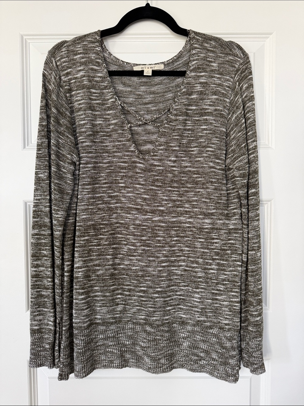 miami Gray Marled Knit V-Neck Sweater